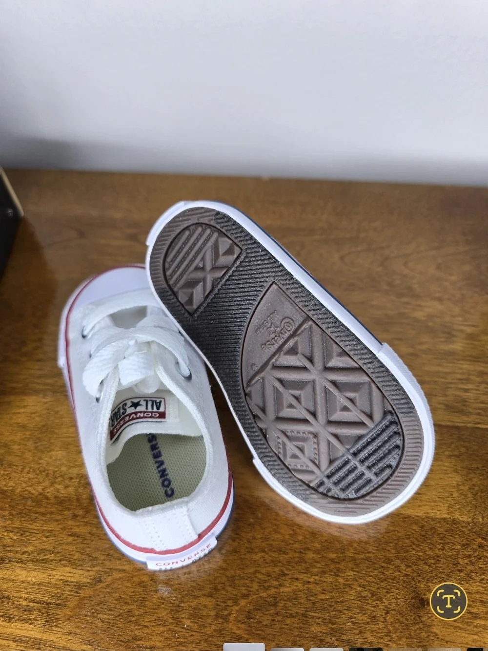 Converse Kids White Canvas Low Top Sneakers with Red Stripe